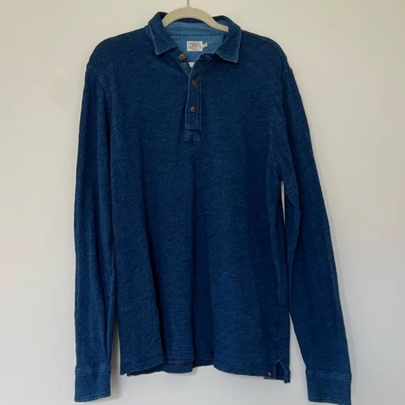 Faherty Indigo Dyed Long Sleeve Polo - Picture 4 of 6
